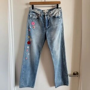 We The Free | Floral Crochet Denim Jeans 26